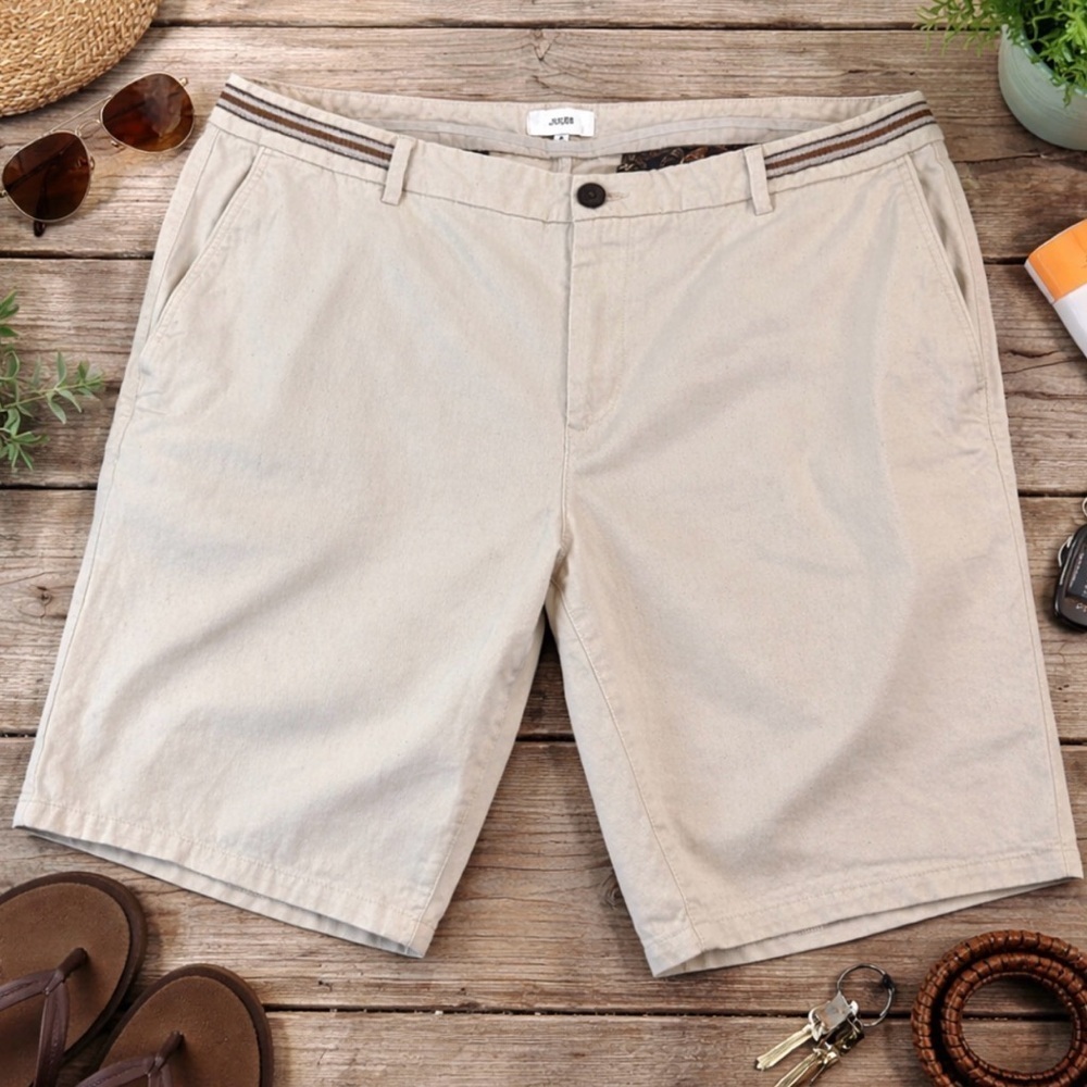 Jules Light Khaki Faint Speckled Men's 100% Cotton Flat Front Shorts Size 46